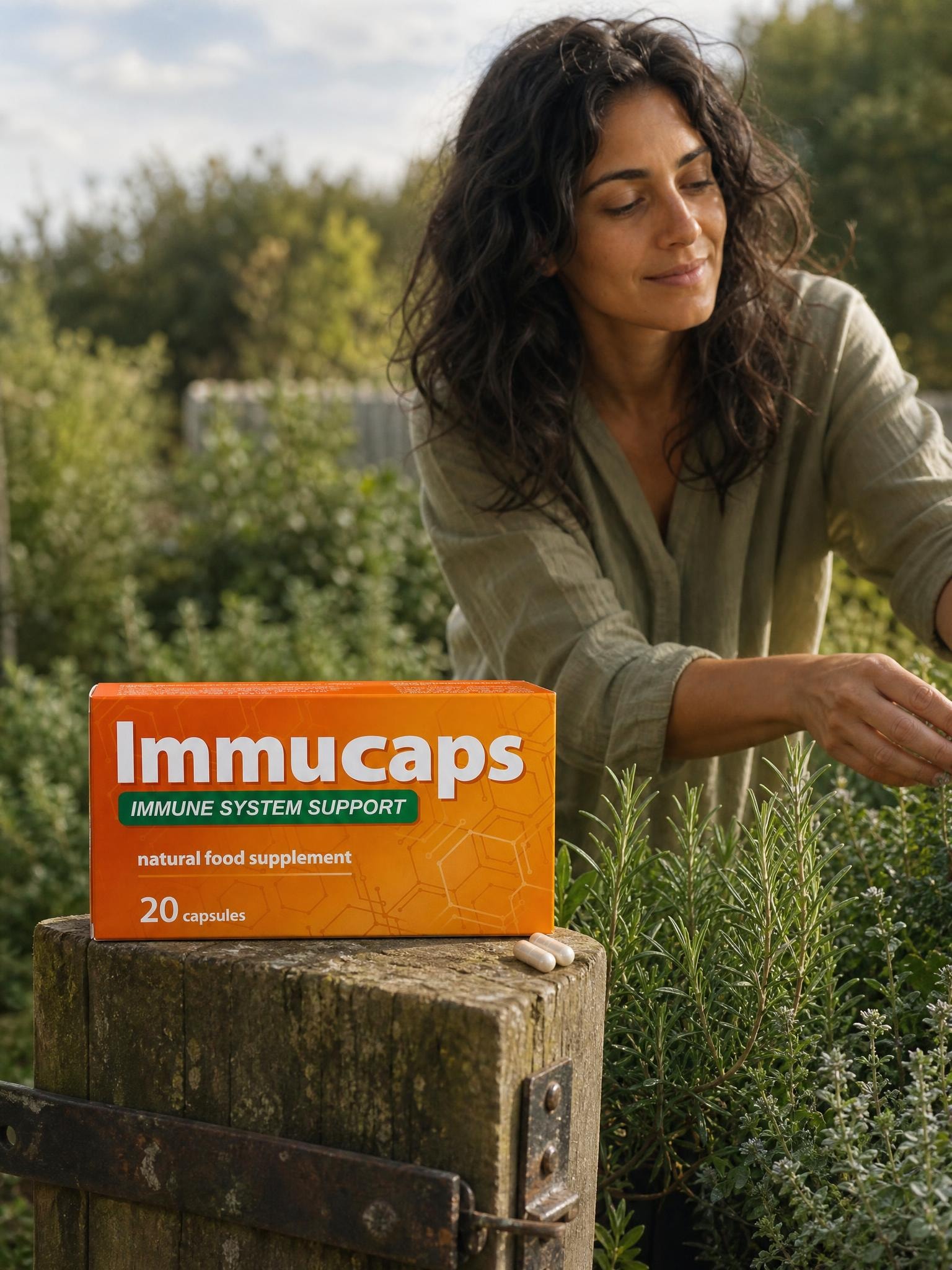 IMMUCAPS — человек с продуктом на природе